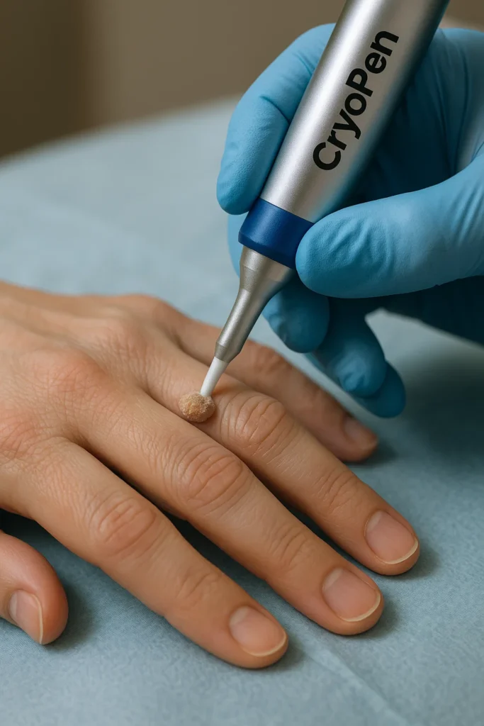 example of cryopen wart removal Weymouth treatment on a persons finger