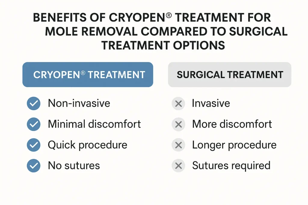 Table to show the benefits of getting moles removed Weymouth from LA LIPO