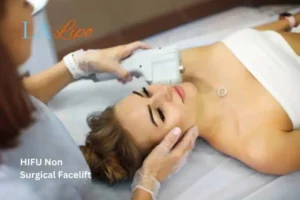 Woman having Hi-Fu to reduce wrinkles Weymouth.