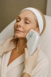 Woman receiving HIFU non surgical facelift treatment Weymouth