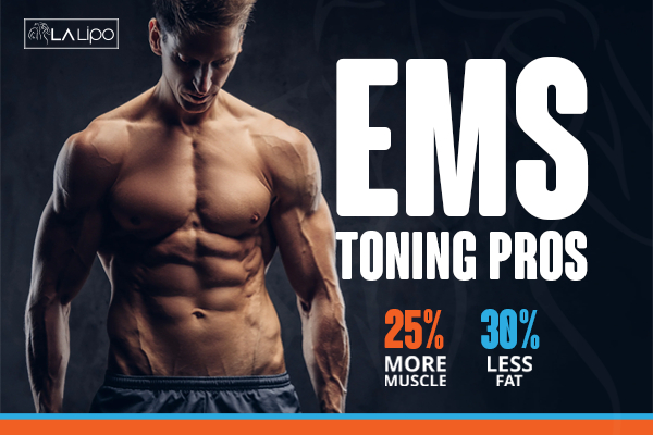 Graphic of man with toned body showing the benefits of LA-EMS Body Sculpting Weymouth treatment