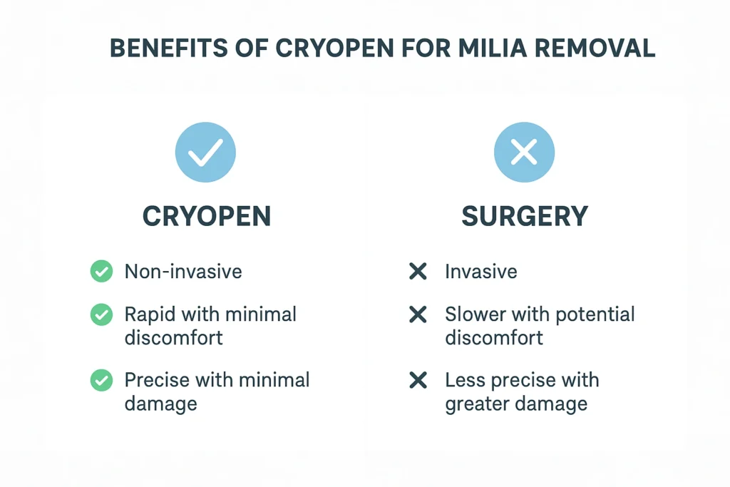 Benefits of cryopen for milia removal Weymouth compared to surgical treatments.